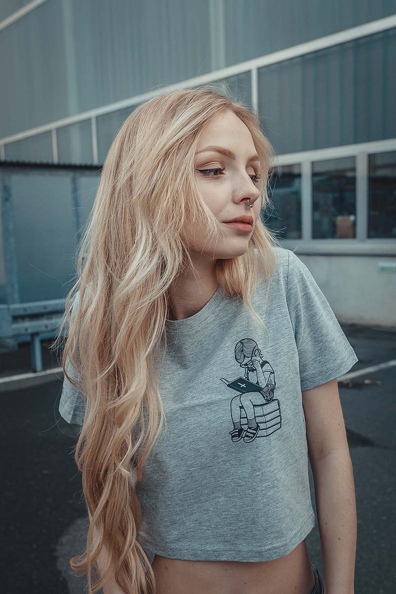 Girl - Reading Crop Shirt [heathergrey]